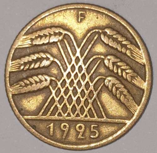1925 F - 10 REICHSPFENNIG - GERMANY - WEIMAR REPUBLIC (Aluminum-Bronze) KM#40